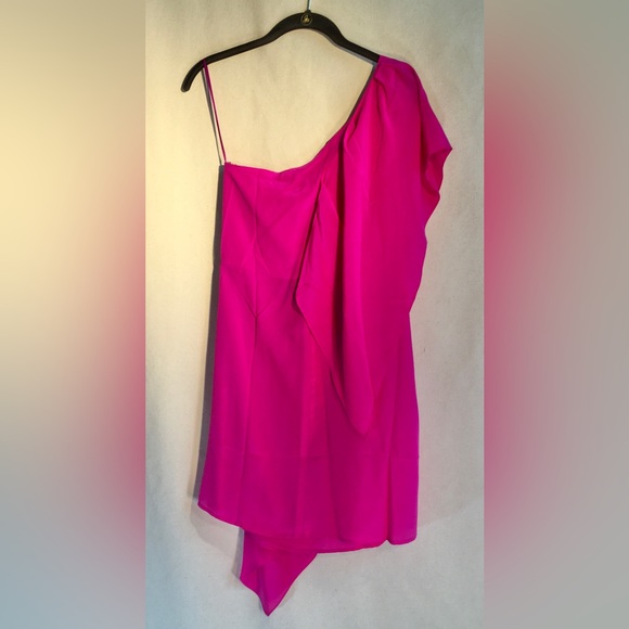 GREYLIN Pink One shoulder Silk Mini dress Draped Feminine Quiet Luxury Elegant - Picture 8 of 13